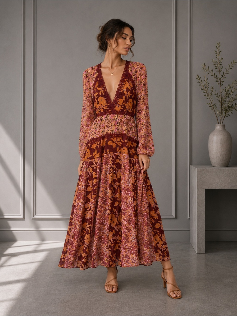 NEW! Free People Women's M Tilda Wrap Boho Maxi Dress Multicolor Floral B2533